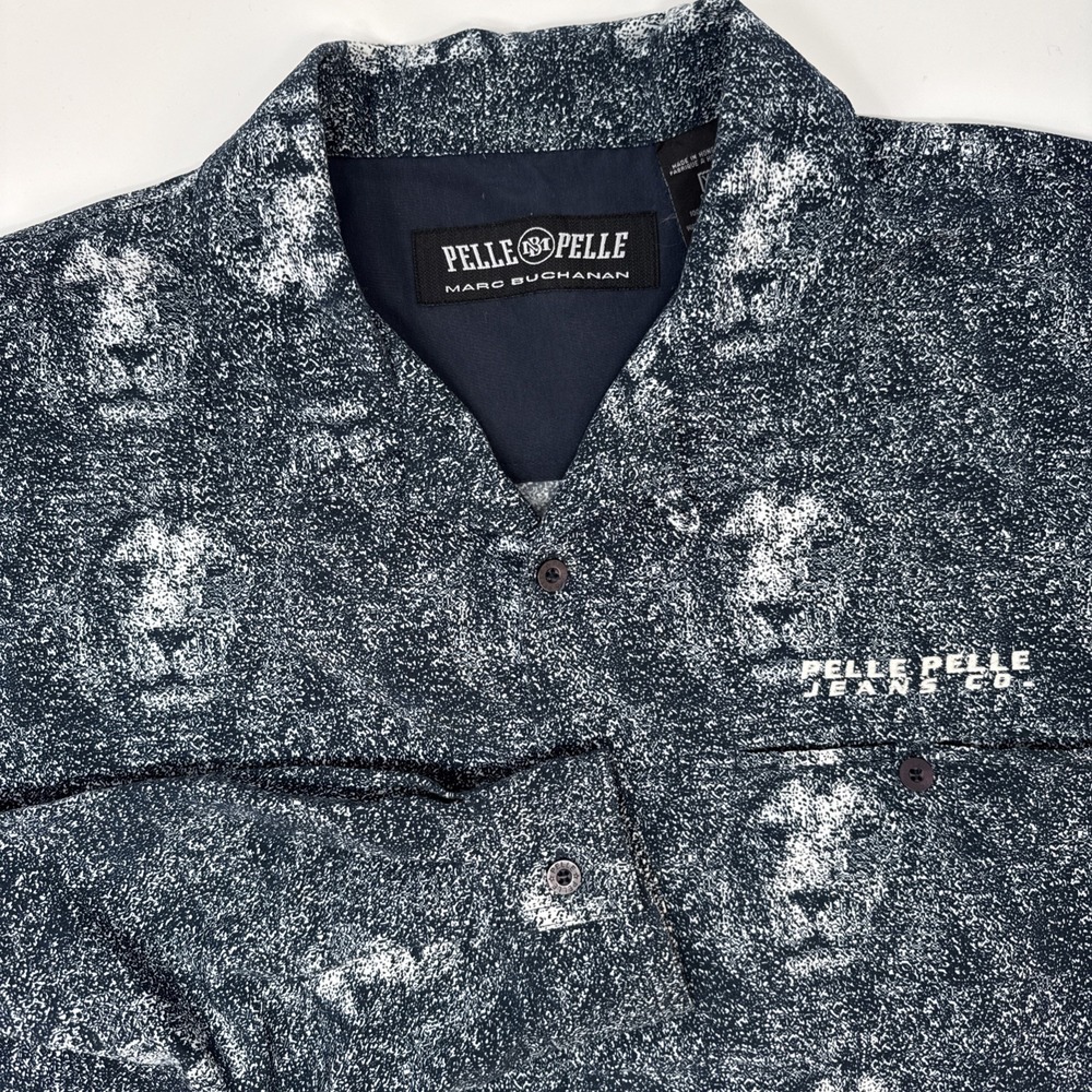 Pelle Pelle Marc Buchanan Mens Navy Lion Head Graphic Button Down Shirt XL